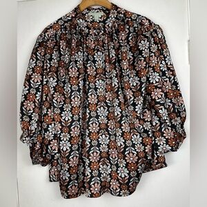 NWOT Ryegrass Floral Dolman Sleeve Blouse Top Black Peach Rust White Daisies XL